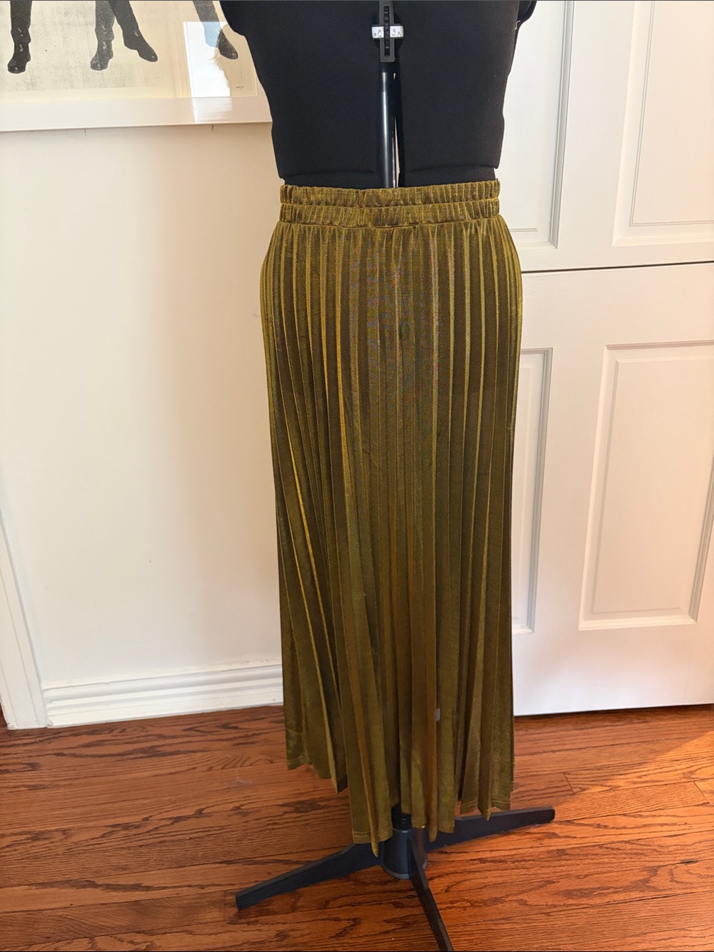 Gold sheer Maxi Skirt with Elastic Waistband